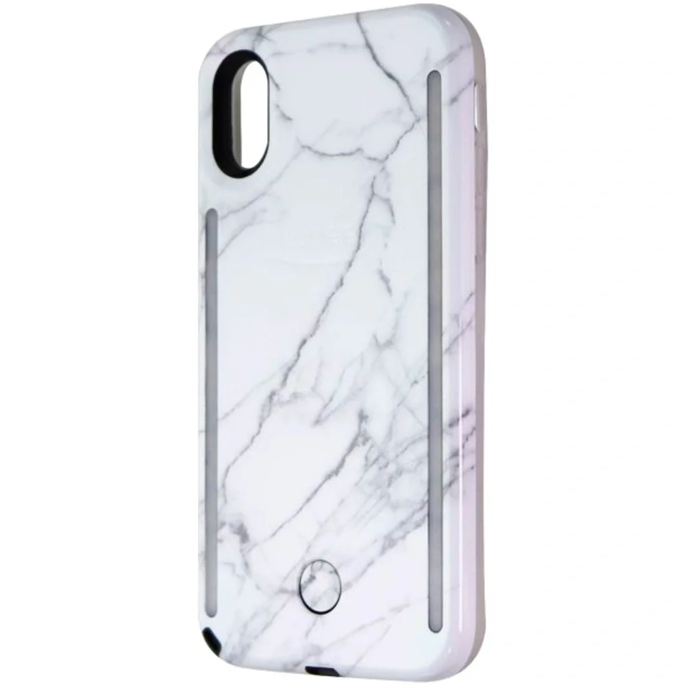 LUMEE Iphone X Lighted Duo Selfie Phone Case White Marble Influencer Cell Light